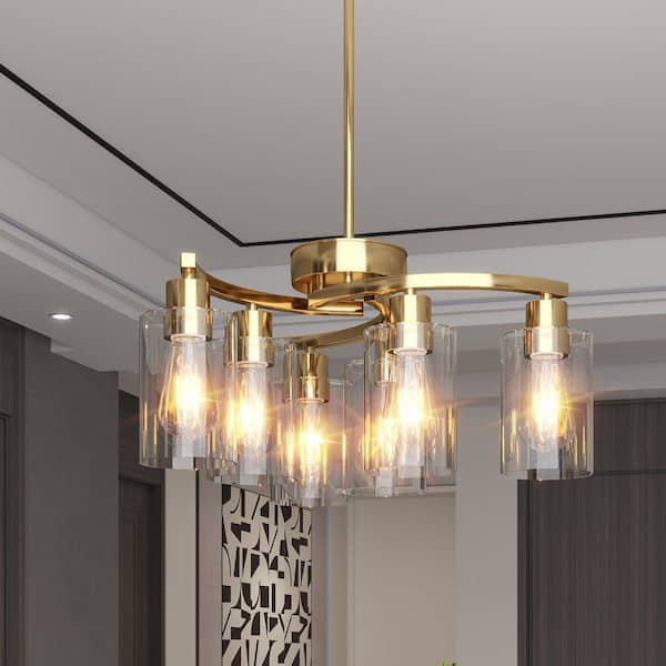 Sunpez 6-Light Gold Chandelier with Clear Glass Shades, Chandelier