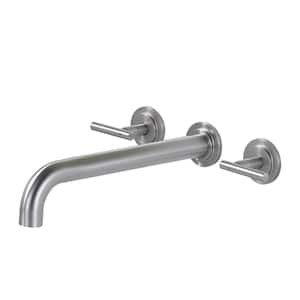 Double-Handle Wall Mount Roman Tub Faucet with 12 in. Long Spout and Valve in Brushed Nickel