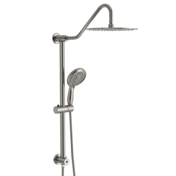 Lukvuzo 5-Spray 10 in. Dual Shower Head Wall Mount Fixed and Handheld Shower Head 1.8 GPM in Brushed Nickel