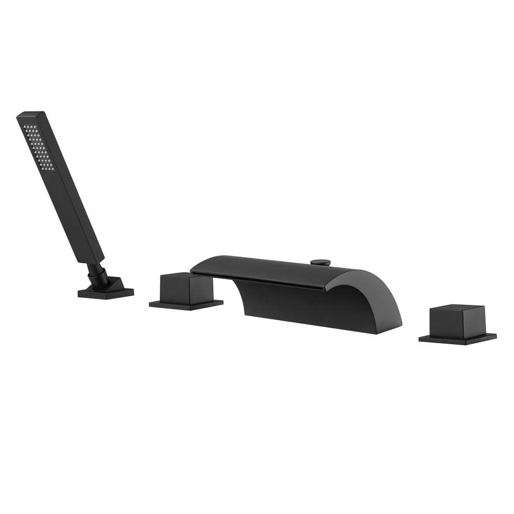 Waterfall Double Handle Tub Deck Mount Roman Tub Faucet with Hand Shower in Matte Black price history on PriceWatchPro