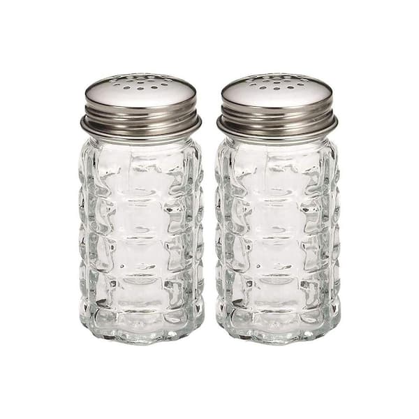Retro Style Clear Glass Salt and Pepper Shakers Set of 2 with Stainless Steel Lids Dishwasher Safe