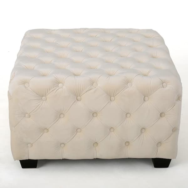 Noble House Jaymee Ivory velvet Ottoman