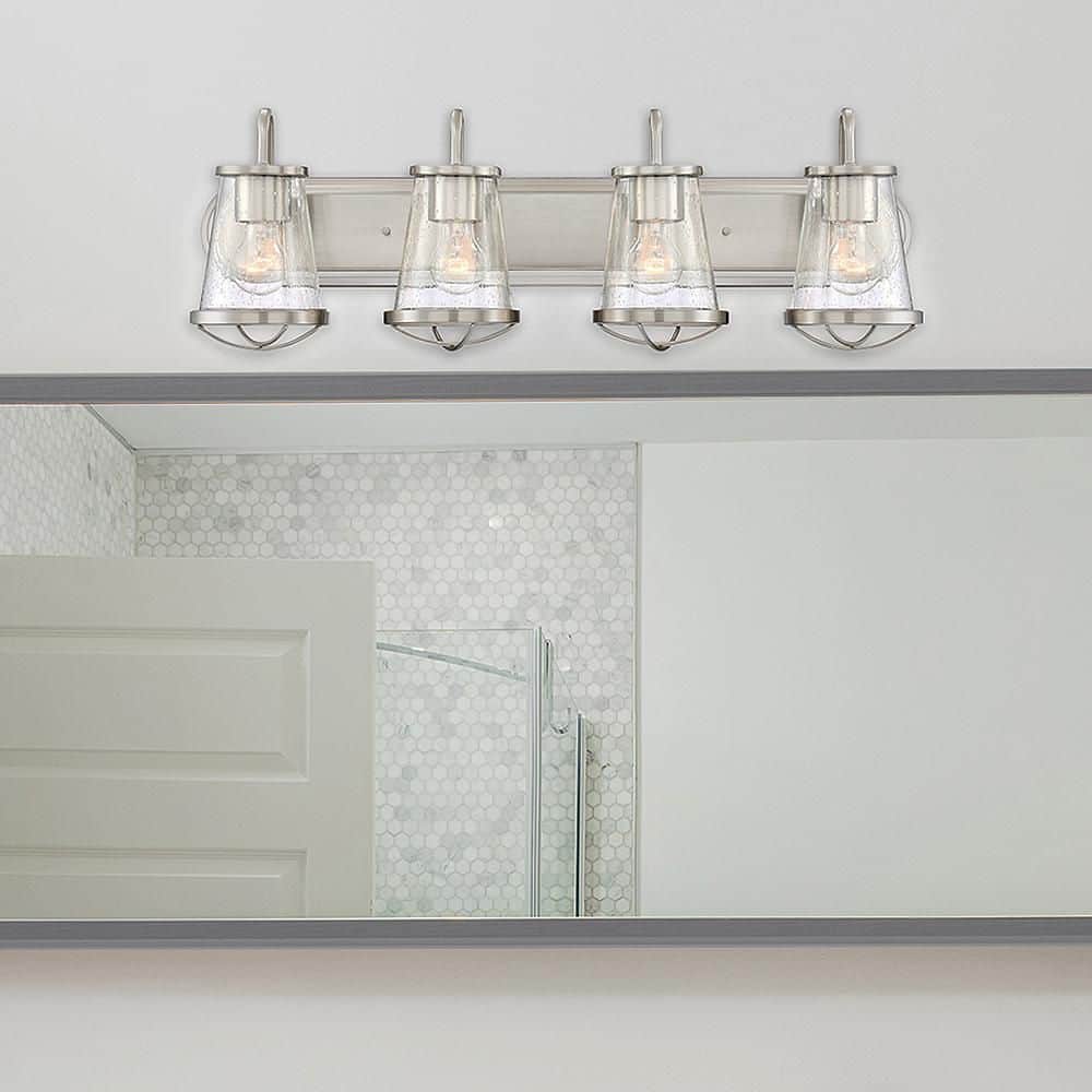 Darby 30 in. 4-Light Satin Platinum Industrial Vanity Light with Clear Seeded Glass Shades price history on PriceWatchPro