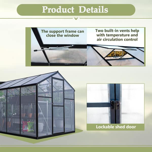 6 ft. x 12 ft. Outdoor Thicked Polycarbonate Greenhouse with