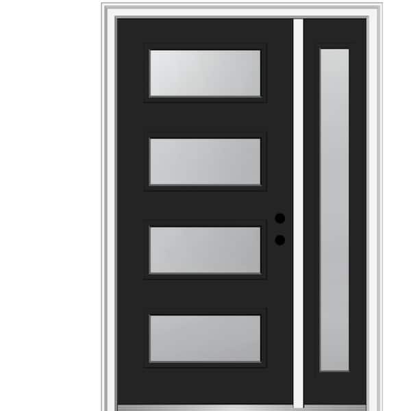 MMI Door 53 in. x 81.75 in. Celeste Frosted Glass Left-Hand Inswing 4-Lite Eclectic Painted Steel Prehung Front Door w/ Sidelite