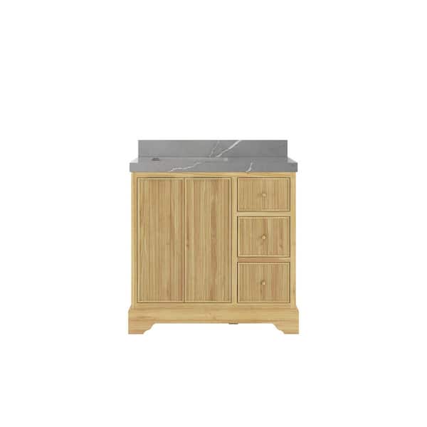 Willow Collections Austin Teak 36 in. W x 22 in. D x 36 in. H Left Offset Sink Bath Vanity in Light Teak with 2 in. Piatra Quartz Top
