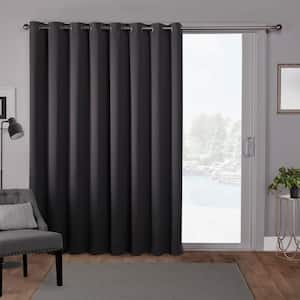 Sateen Patio Charcoal Solid Woven Room Darkening Grommet Top Curtain, 100 in. W x 84 in. L