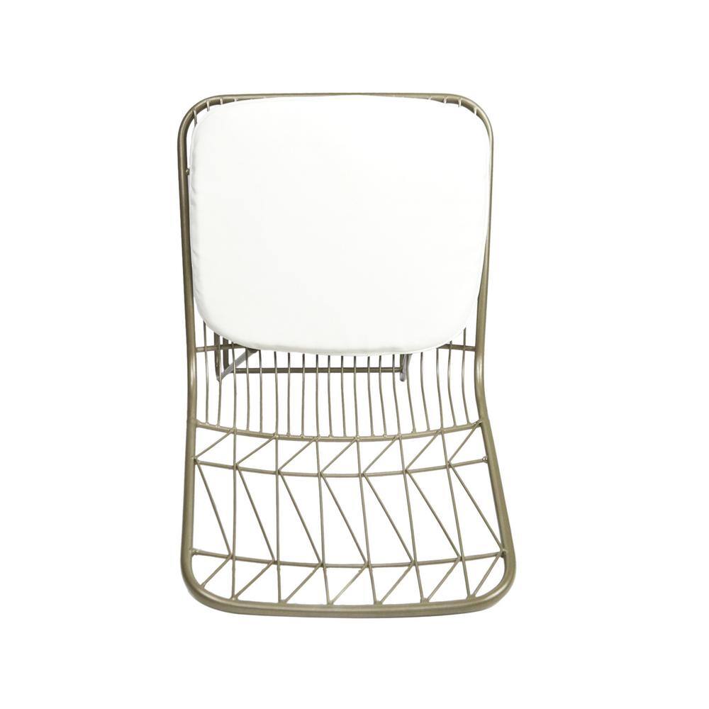 Set of 2 Light Brass Iron Counter Stools with Ivory Cushions