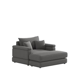43.3 in Wide Round Arm Corduroy Fabric Rectangle Modern Upholstered a ottoman Sofa in Gray