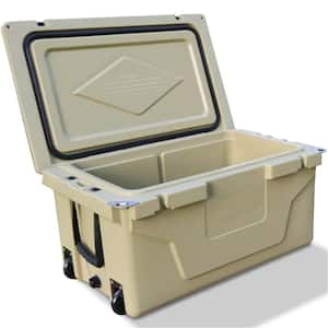 65 qt. Khaki Outdoor Portable Camping Cooler with Wheels, Ice Chest with 54-Can Capacity, Keeps Ice for up to 5-Days