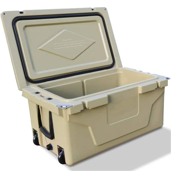 Zeus & Ruta 65 qt. Khaki Outdoor Portable Camping Cooler with Wheels, Ice Chest with 54-Can Capacity, Keeps Ice for up to 5-Days