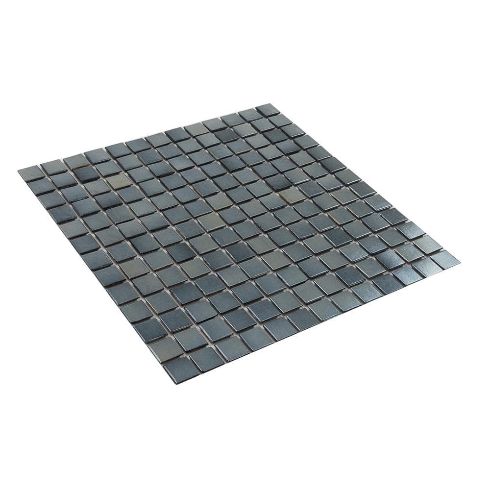 Nacreous Black Glass Mosaic 12" x 12" Wall and Floor Tile