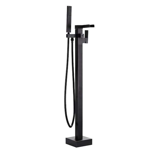 Brass Single-Handle Claw Foot Freestanding Tub Faucet with Waterfall Spout and Hand Shower in Oil Rubbed Bronze