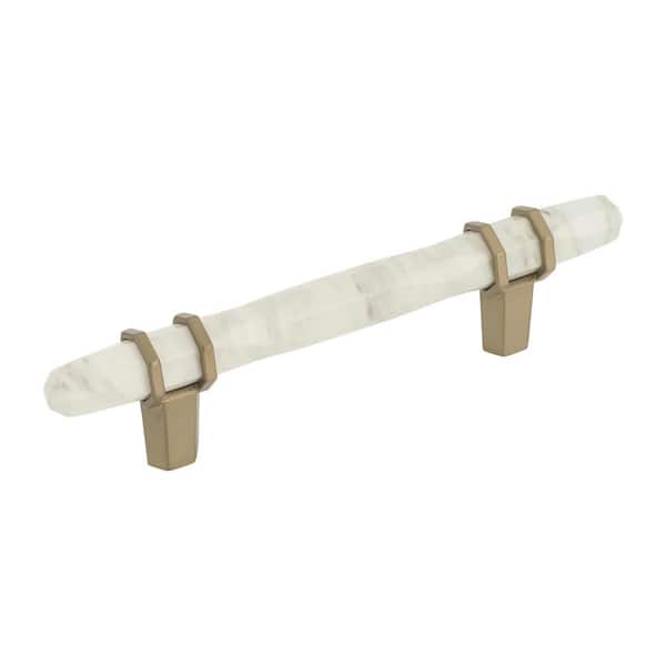 Amerock Carrione 3-3/4 in. (96 mm) Marble White/Golden Champagne Drawer Pull