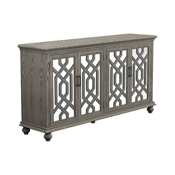 Benjara White and Brown Wood Top 17.5 in. Sideboard with 4 Doors and Bar Handles