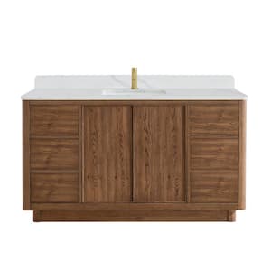 Cairo 60 in.W x 22 in.D x 33.9 in.H Single Bath Vanity in Oak Weathered Brown with Silk White Quartz Stone Top