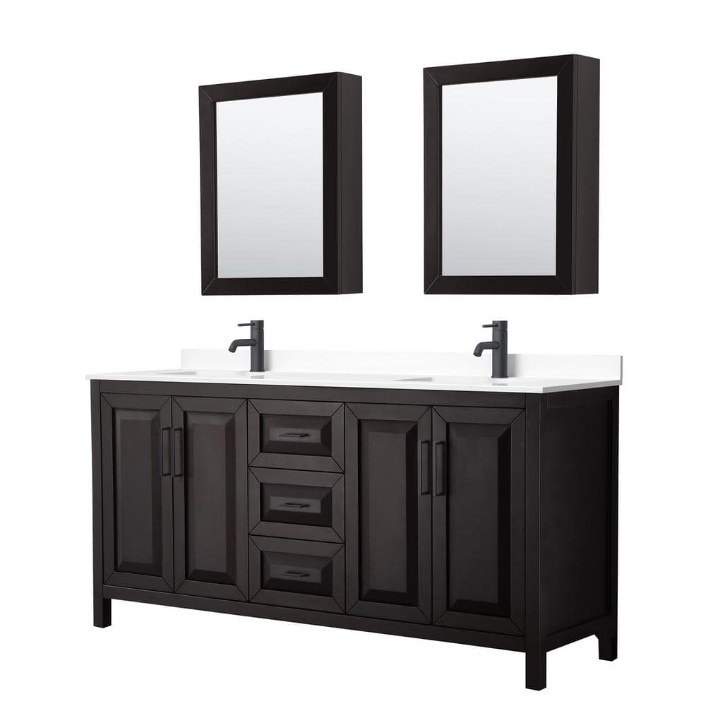 Daria 72 in. W x 22 in. D x 35.75 in. H Double Bath Vanity in Dark Espresso with White Cultured Marble Top , MC Mirrors price history on PriceWatchPro
