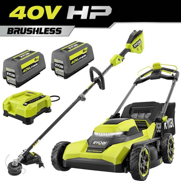 40V HP Brushless 21 in. Cordless Battery Walk Behind Self-Propelled Mower & String Trimmer-(2) 6.0Ah Batteries & Charger