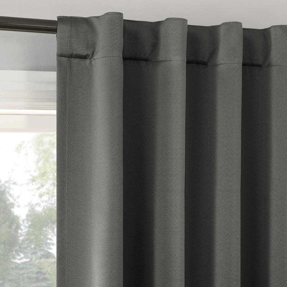 Aria Gray Polyester Blackout Back Tab Curtain Panel Pair