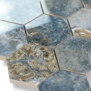 Splendor Blue 8.86 in. x 12.8 in. Polished Porcelain Hexagon Wall and Floor Tile (7.09 sq. ft./case) (9-pack)