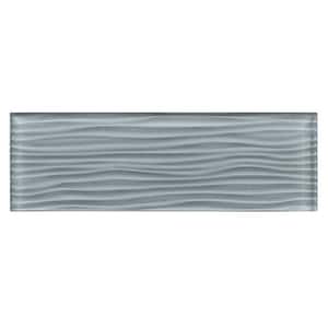 Enchant Parade Spark Blue Gray Glossy 4 in. x 12 in. Glass Textured Subway Wall Tile (3.26 sq. ft./Case)