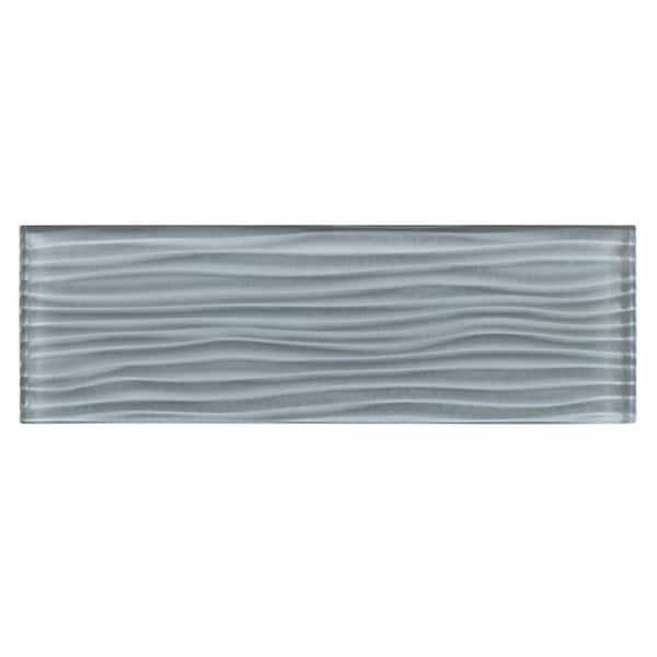 Enchant Parade Spark Blue Gray Glossy 4 in. x 12 in. Glass Textured Subway Wall Tile (3.26 sq. ft./Case)