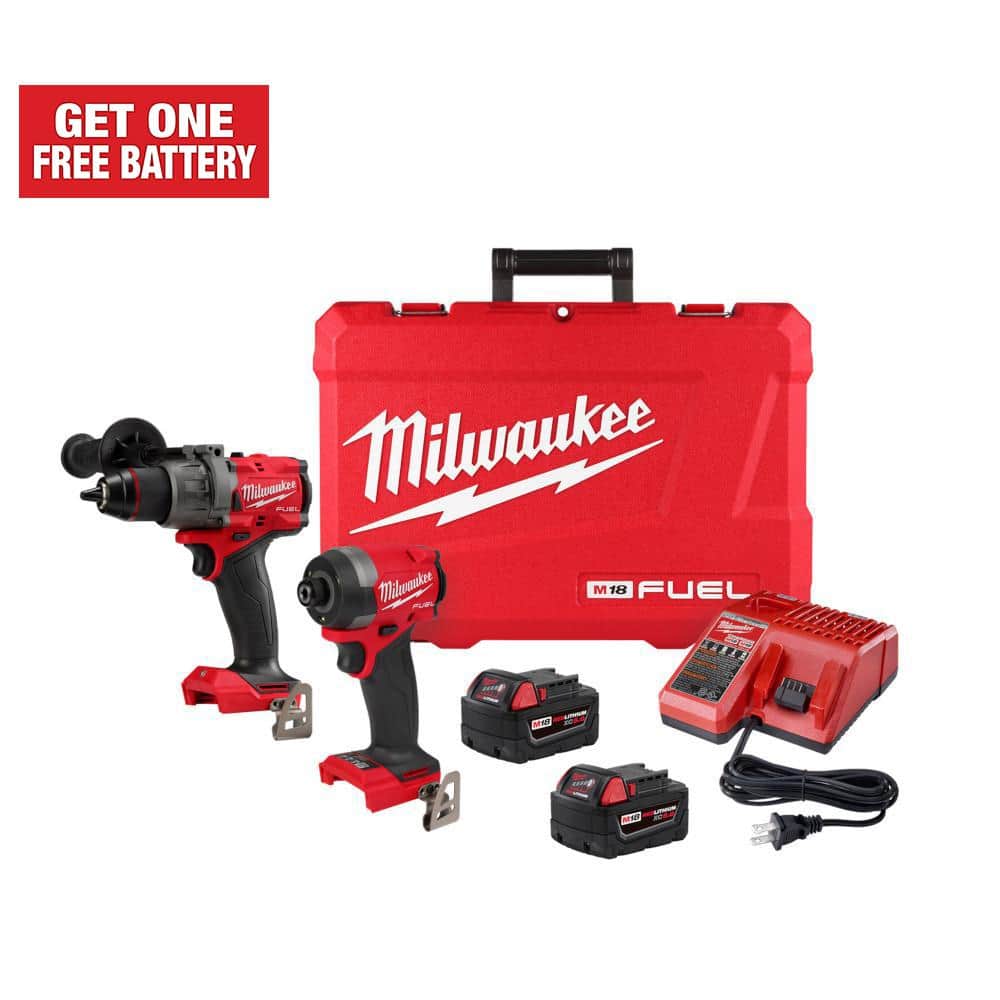 Milwaukee M18 FUEL 18V Lithium-Ion Brushless Cordless Hammer Drill & Impact Driver Combo Kit (2-Tool) w/1/2 in. Impact Wrench -  3697-22-2967-20
