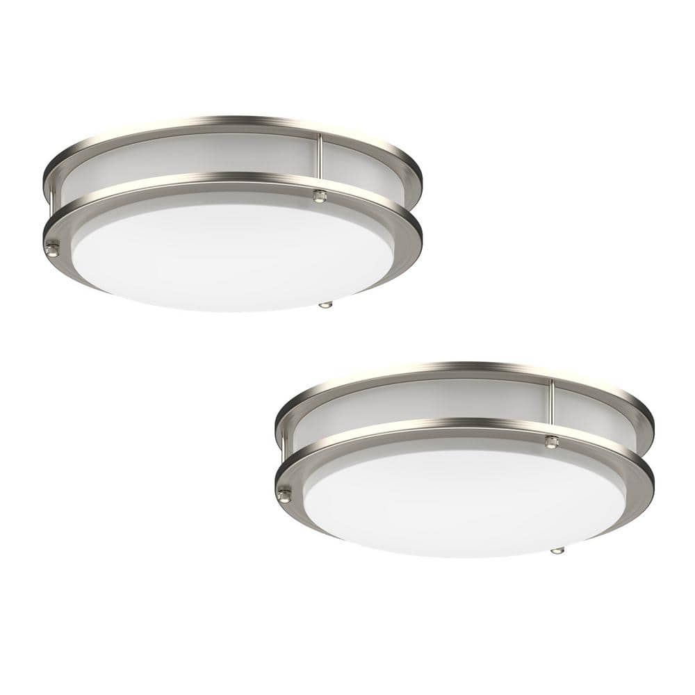 12 in. Modern Brushed Nickel Double Ring LED Flush Mount Ceiling Light Fixture For Kitchen Bedroom 4000K (2-Pack)