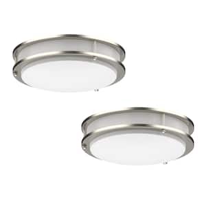 12 in. Modern Brushed Nickel Double Ring LED Flush Mount Ceiling Light Fixture For Kitchen Bedroom 4000K (2-Pack)