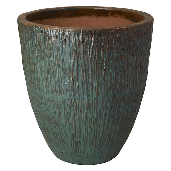 26 in. Teal Ceramic Round Planter (26 in. L x 26 in. W x 29.5 in. H) High-fire treatment with Drainage Hole