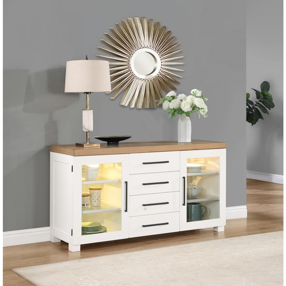 Magnolia Two-Tone White and Oak Farmhouse Sideboard with LED Light