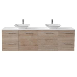 Luxy 72 in. W x 20 in. D x 23 in. H Floating Bath Vanity in White Oak with White Tempered Glass Top