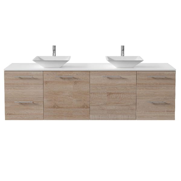 Luxy 72 in. Double Sink Floating White Oak Bath Vanity with White White Quartz Top (Assembled)