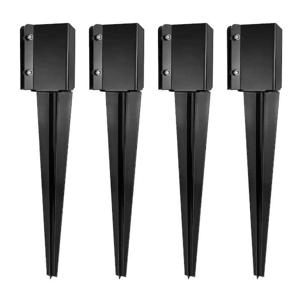 Heavy Duty Black Powder Coated Fence Post Anchor Ground Spike for Mailbox, 24 x 4 x 4 in. (4-Pack)