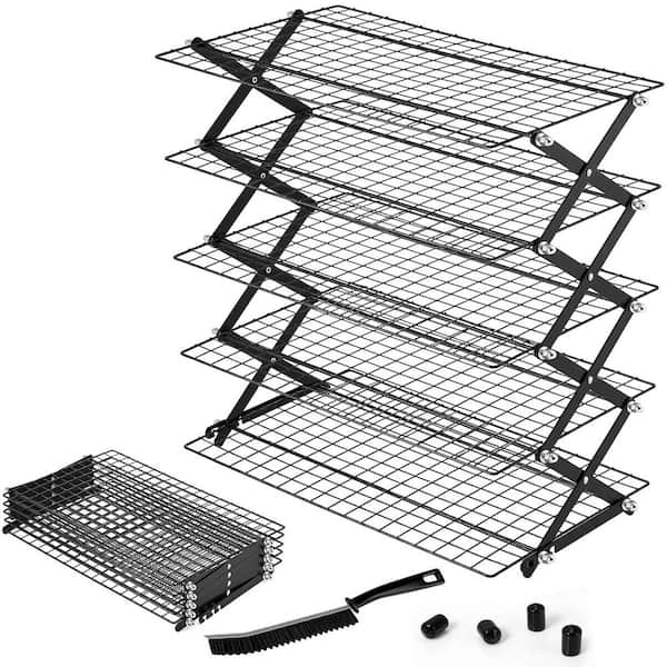5 Tier Collapsible Cooling Rack with Adjustable 3 Setting Design, Stackable Baking Rack with Clean Brush