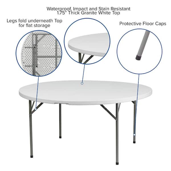 Elon 60.75 in. L Round Granite White Plastic Top Folding Utility Tables (Seats 8)