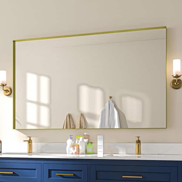 72 in. W x 36 in. H Rectangular Aluminum Framed Wall Bathroom Vanity Mirror in Gold