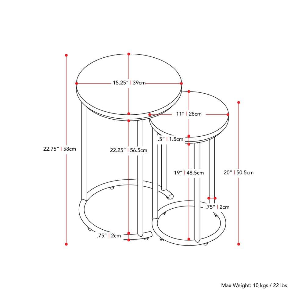 Fort Worth Natural Wood and Black Metal Round Nesting Side Tables
