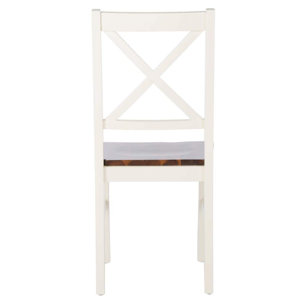 Akash White and Natural Wood Cross Back Dining Side Chair Set