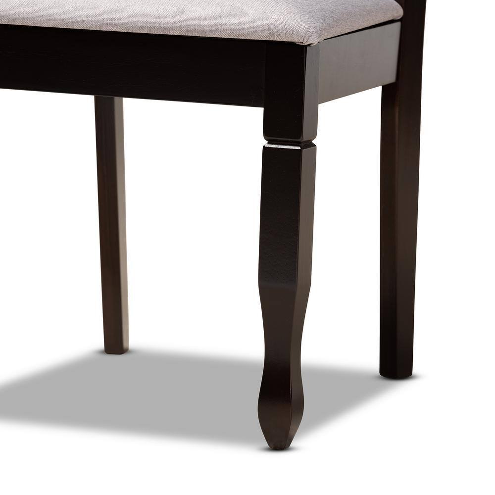 Mila 7-Piece Dark Brown Wood Dining Set with Grey Upholstered Chairs
