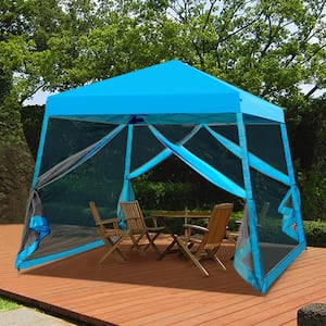 10 ft. x 10 ft. Blue Patio Outdoor Instant Slant Leg Pop-up Canopy with Mesh Tent