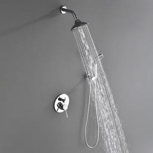 5-Spray Patterns 6 in. Wall Mount Dual Shower Heads Shower System 4.4 GPM with 3-Setting Hand Shower in Polished Chrome