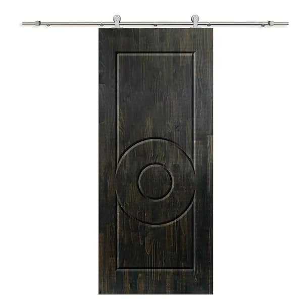 CALHOME 30 in. x 96 in. Charcoal Black Stained Pine Wood Modern Interior Sliding Barn Door with Hardware Kit