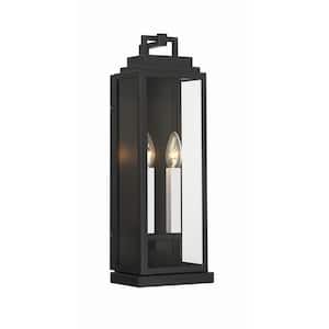 Aspen 2-Light Matte Black Outdoor Hardwired Wall Lantern Sconce with No Bulbs Included