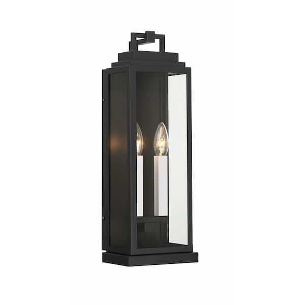 Crystorama Aspen 2-Light Matte Black Outdoor Hardwired Wall Lantern Sconce with No Bulbs Included