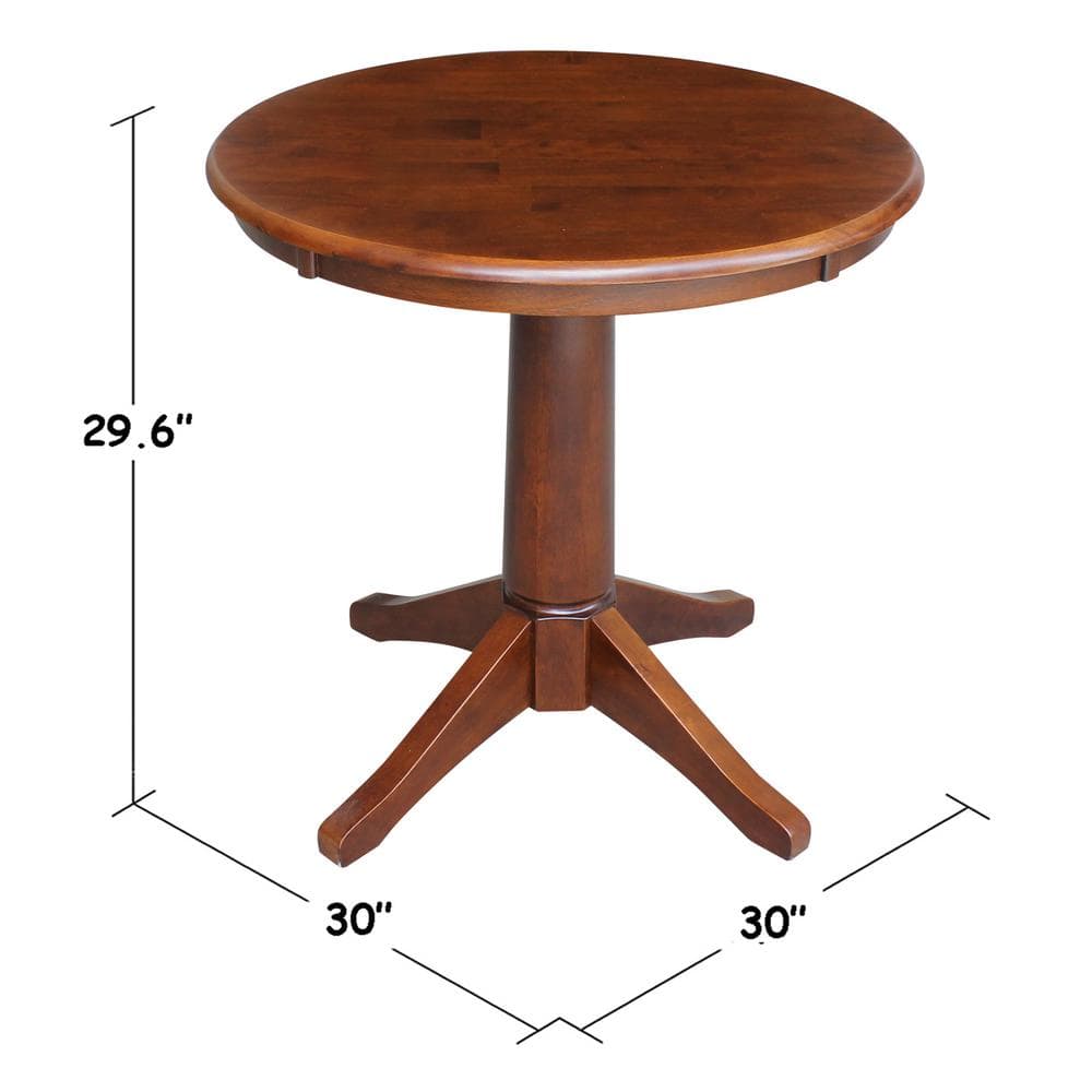 Measurement diagram of the Olivia Espresso 30 inch round solid wood dining table.