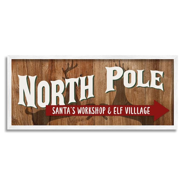 Stupell Industries Rustic North Pole with Arrow by Kim Allen 1 Piece Framed Graphic Print Typography Poster Art Print 24 in. x 10 in.