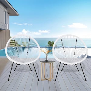 White Round Outdoor Woven Chair Conversation Set For Garden Pool (Set of 2)