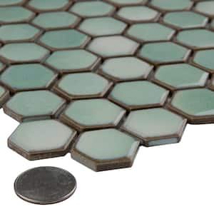 Hudson 1 in. Hex Mint Green 11-7/8 in. x 13-1/4 in. Porcelain Mosaic (11.2 sq. ft./Case)