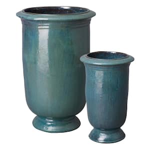31.5 in. H Turquoise Ceramic Round Cup Planter Set